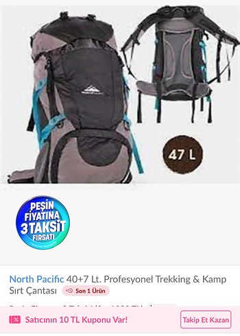 North Pacific 47L Profesyonel Trekking Kamp Sırt Çantası