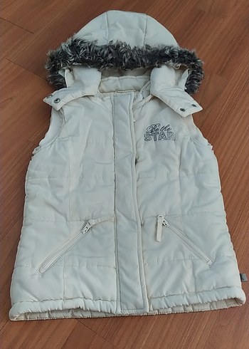 Kürk Detaylı Beyaz Kız Çocuk Kapüşonlu Yelek - Görsel 13