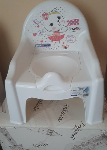 Beyaz Çocuk Alıştırma Tuvaleti Sevimli Kedi Baskılı