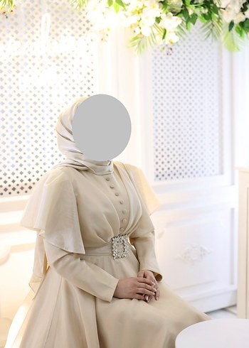 diğer Beden ten rengi Renk Camel Renkli Uzun Kol Drapeli Sade Nişan Elbisesi