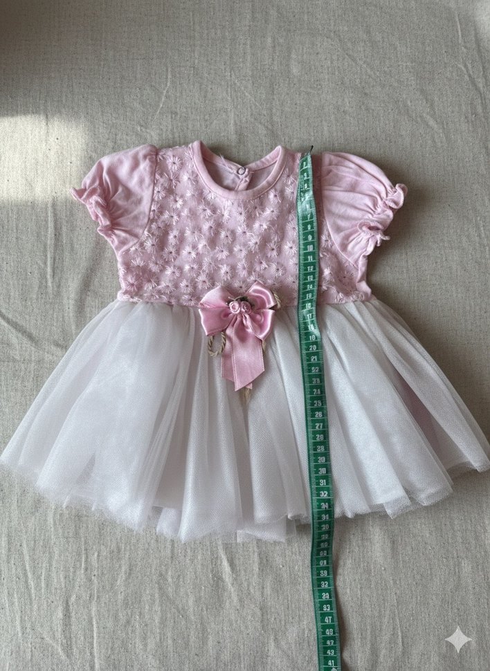 Kız Çocuk Pembe Dantel Detaylı Kısa Kollu Elbise - Görsel 2