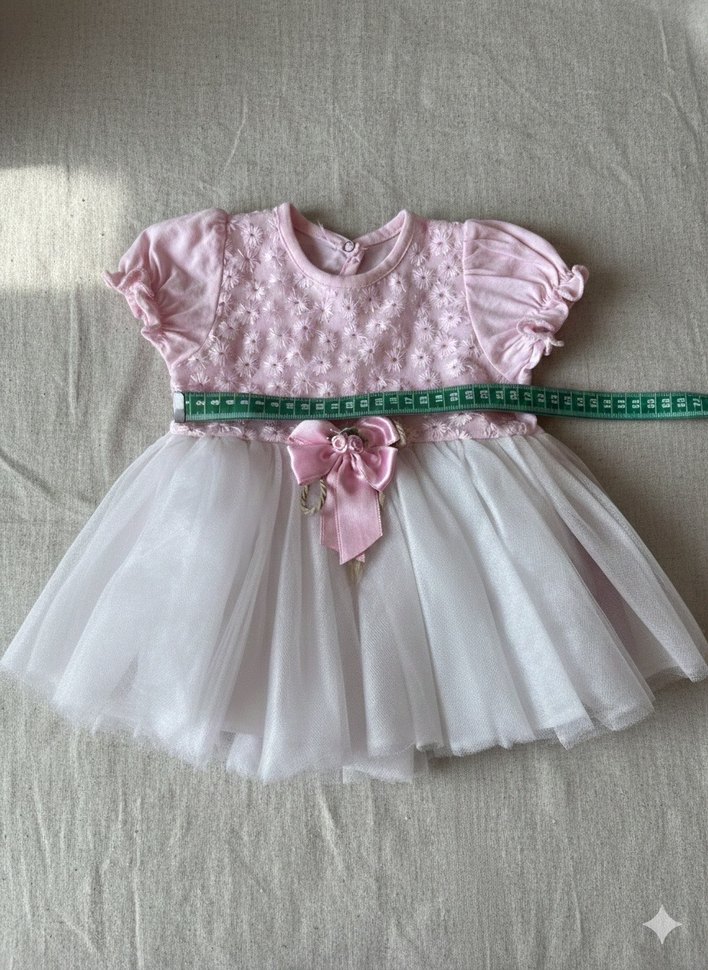 Kız Çocuk Pembe Dantel Detaylı Kısa Kollu Elbise - Görsel 3