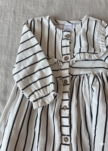 Kız Çocuk Uzun Kollu Çizgili Pamuklu Elbise - Görsel 2