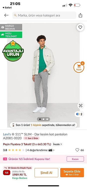 32 Beden Erkek Levi?s pantolon