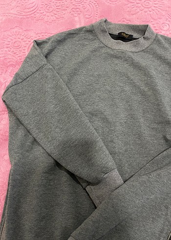 Gri Kadın Yan Fermuarlı Sweatshirt Tunik - Görsel 3