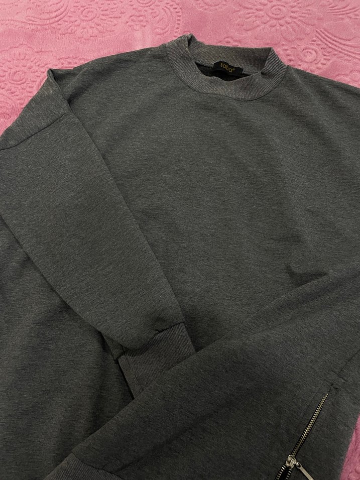 Gri Kadın Yan Fermuarlı Sweatshirt Tunik - Görsel 4