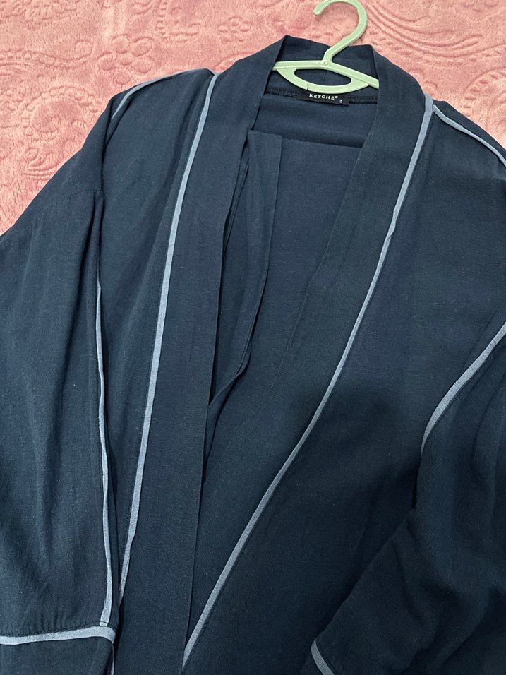 Lacivert Uzun Kollu Kadın Kimono Takımı - Görsel 2