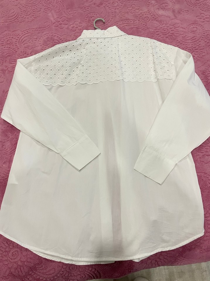 Kadın Beyaz Pamuklu Uzun Kollu Gömlek - Görsel 3