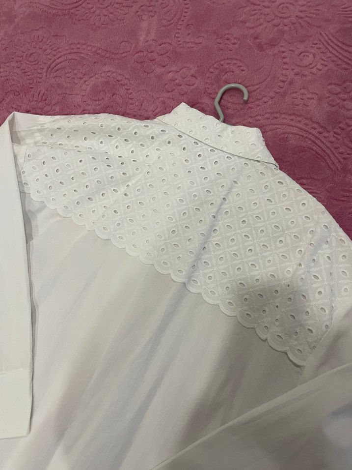 Kadın Beyaz Pamuklu Uzun Kollu Gömlek - Görsel 4