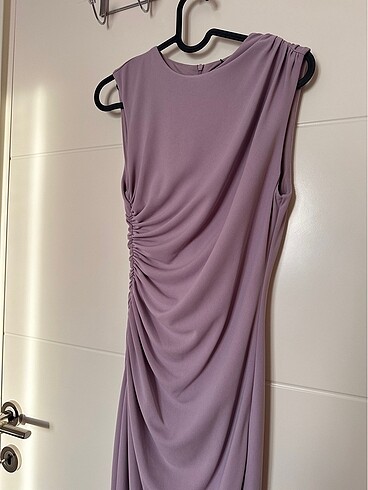 xs Beden pembe Renk Zara drape detaylı midi elbise