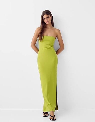 Bershka Bershka straplez yaka midi elbise