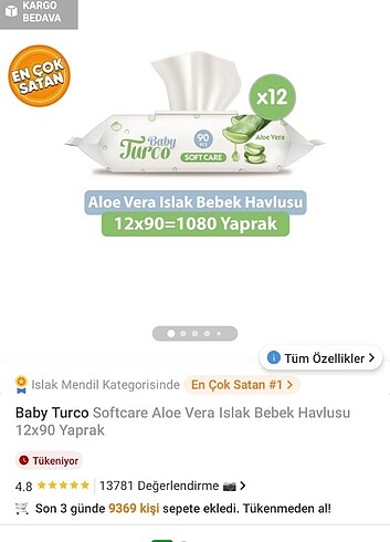 Baby turco ıslak mendil 12 adet