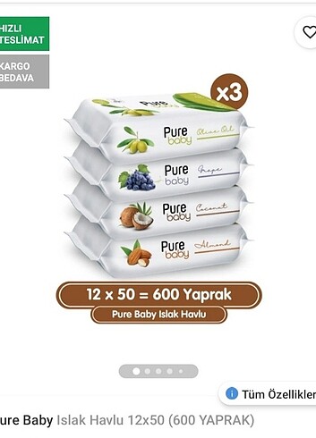 Pure baby ıslak mendil 50 li 12 adet