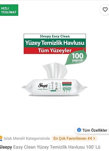 Sleepy yüzey temizleme havlusu 100 lu