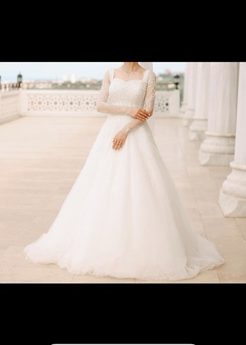 Uzun Kollu Modern A kesim Gelinlik - Görsel 3