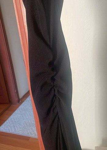 Siyah V Yakalı Uzun Kadın Elbise - Görsel 6