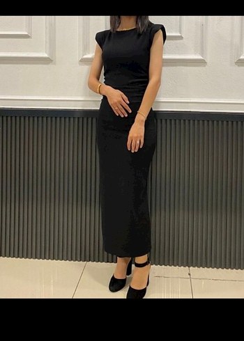 Siyah V Yakalı Uzun Kadın Elbise - Görsel 2