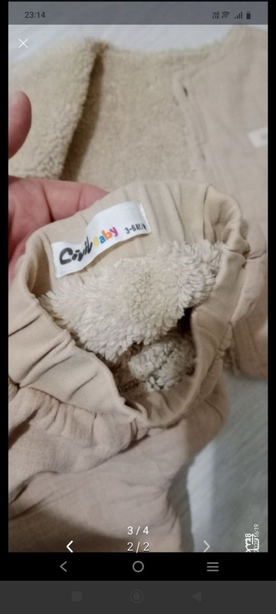 Bej Kürklü Bebek Takımı, Uzun Kollu, Keten - Görsel 2