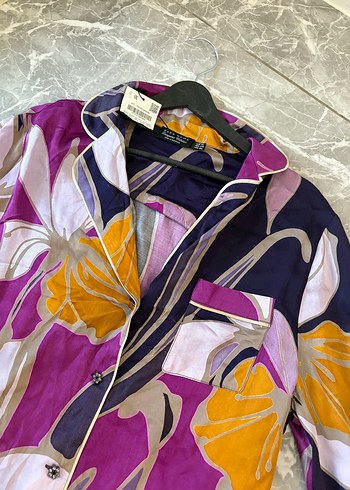 Mor Bohem Uzun Kollu Kadın Gömlek - Görsel 4