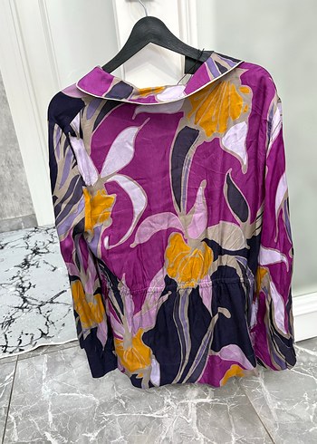 Mor Bohem Uzun Kollu Kadın Gömlek - Görsel 5