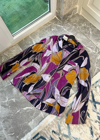 Mor Bohem Uzun Kollu Kadın Gömlek - Görsel 3