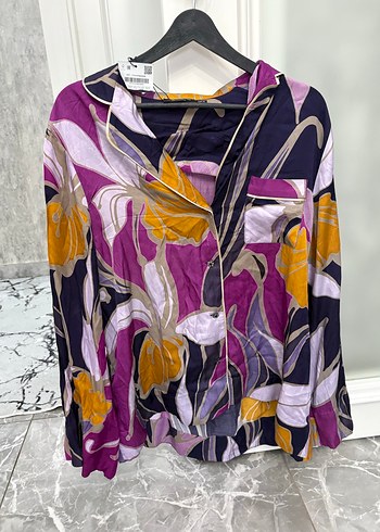 Mor Bohem Uzun Kollu Kadın Gömlek - Görsel 6