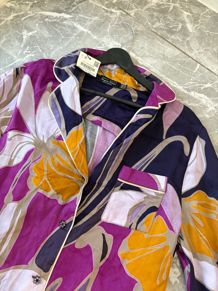 Mor Bohem Uzun Kollu Kadın Gömlek - Görsel 4