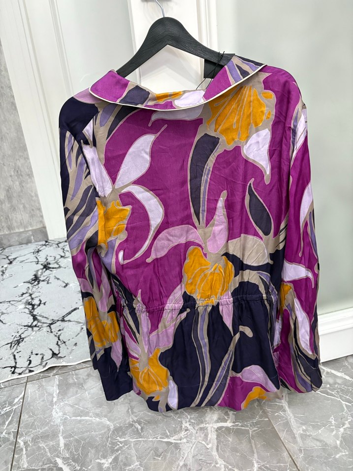 Mor Bohem Uzun Kollu Kadın Gömlek - Görsel 5