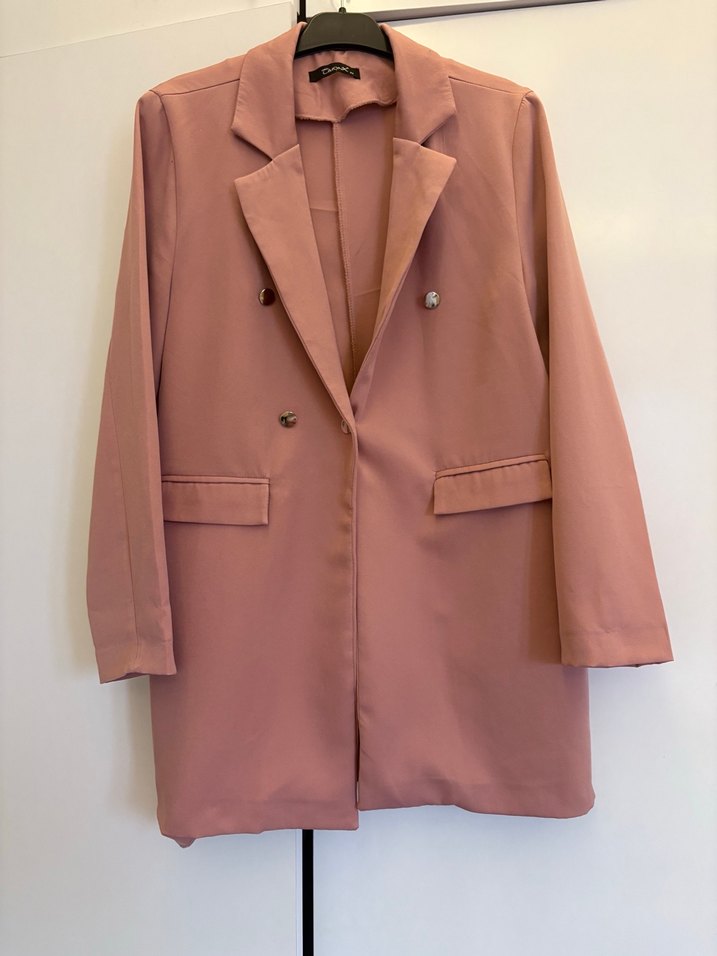 Pembe Uzun Kesim Kadın Blazer Ceket - Görsel 4