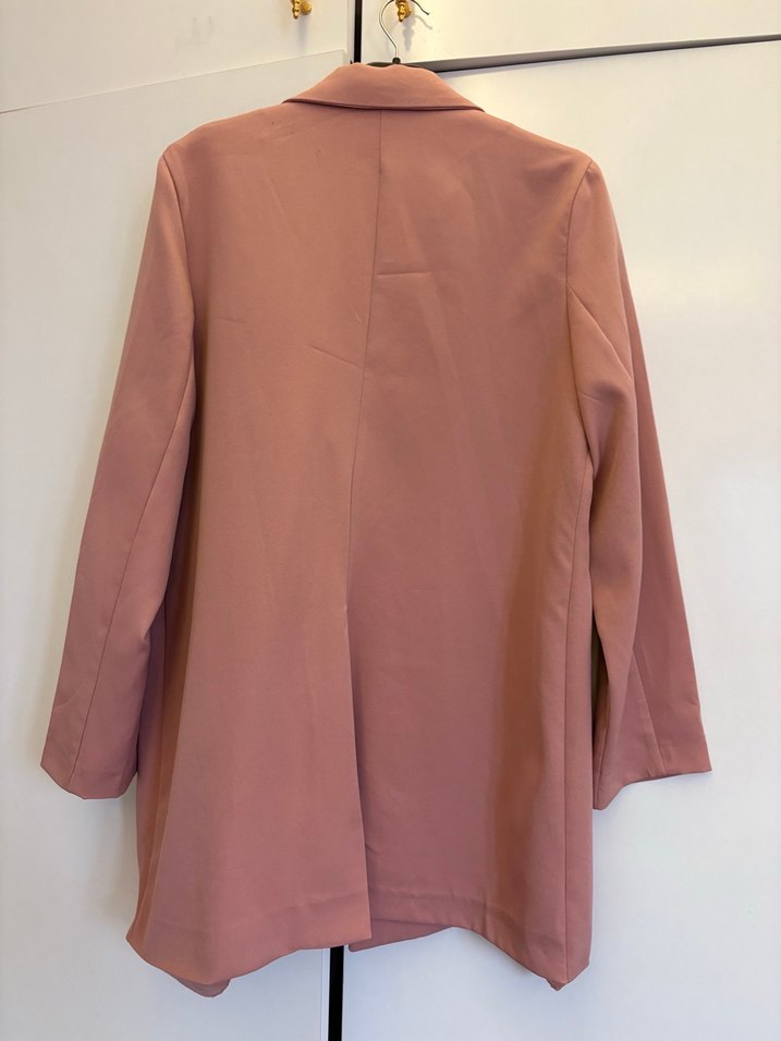 Pembe Uzun Kesim Kadın Blazer Ceket - Görsel 3