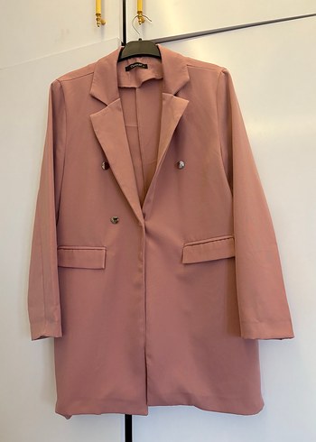 Pembe Uzun Kesim Düğmeli Kadın Blazer - Görsel 4