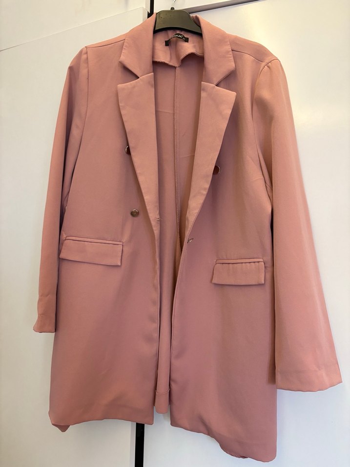 Pembe Uzun Kesim Düğmeli Kadın Blazer - Görsel 5