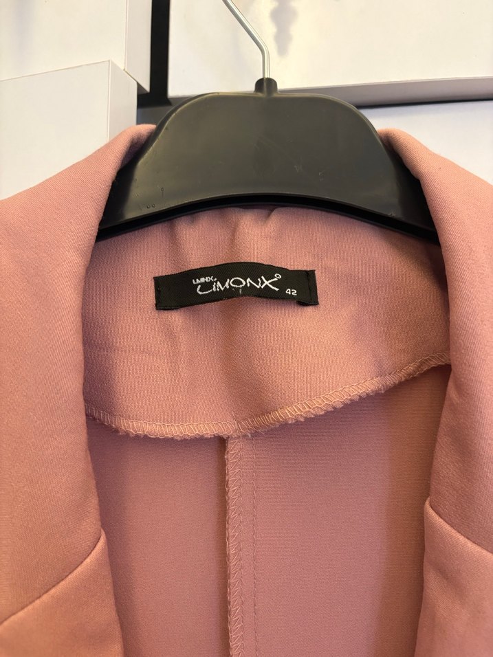 Pembe Uzun Kesim Düğmeli Kadın Blazer - Görsel 3