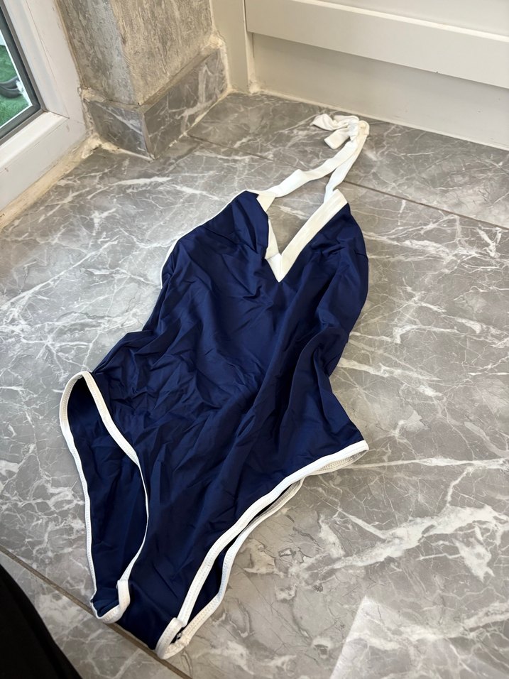 Lacivert Drapeli Kadın Mayo - Görsel 5