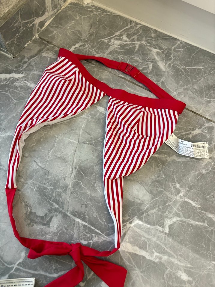 Kırmızı Çizgili Fiyonklu Mini Kadın Bikini - Görsel 4