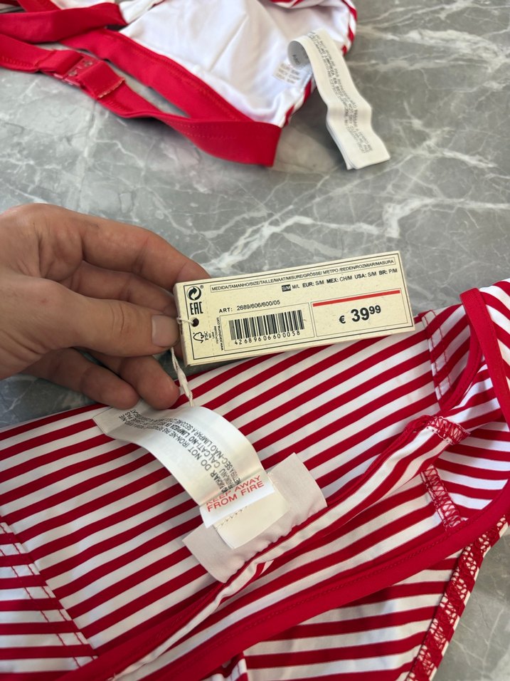 Kırmızı Çizgili Mini Bikini Takım - Görsel 4