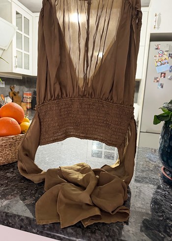 Uzun Drapeli Saten Gold Kadın Tulum - Görsel 3