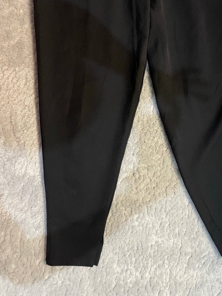 Siyah Pilili Midi Kadın Kumaş Pantolon - Görsel 3