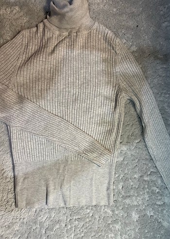 Gri Kadın Boğazlı Triko Kazak - Görsel 3