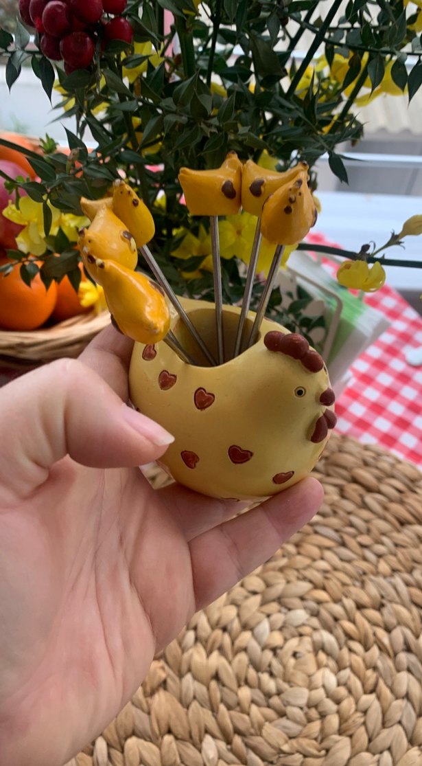 Sarı Seramik Tavuklu Mini sunumluk - Görsel 2