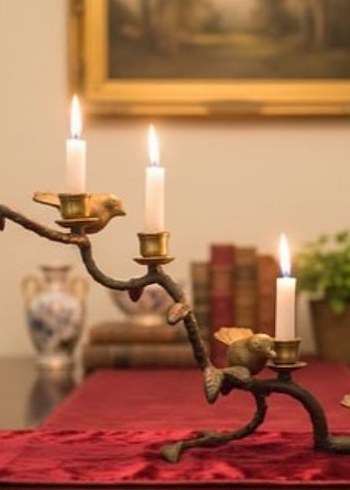 Altın Renkli pirinç Kuşlu Mumluk - Görsel 3