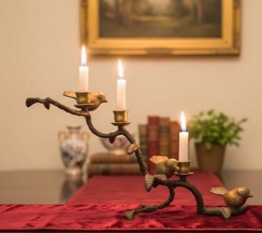 Altın Renkli pirinç Kuşlu Mumluk - Görsel 3