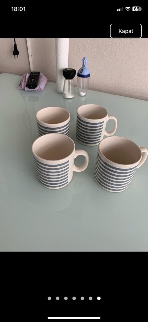 Gri ve Mavi Çizgili Seramik Kupa - Görsel 2