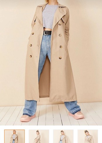 Bej Kadın Uzun Denim Trençkot