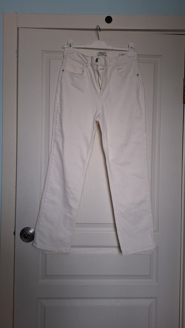 Beyaz Kadın Regular Fit Midi Kot Pantolon - Görsel 3