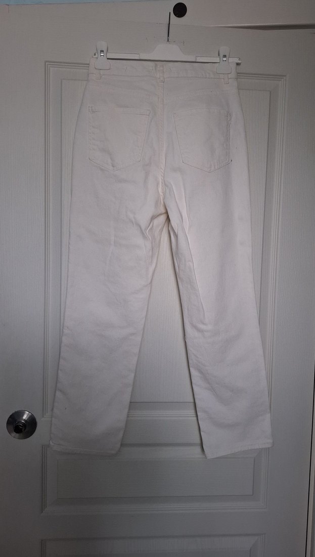 Beyaz Kadın Regular Fit Midi Kot Pantolon - Görsel 4