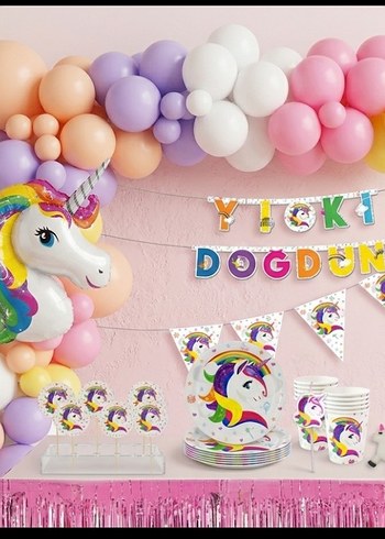 Renkli Unicornlu Dogum Gunu Partisi Seti