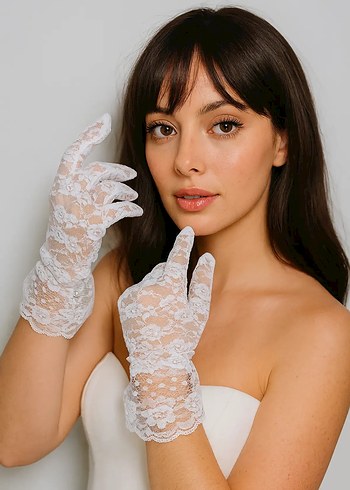 Beyaz Dantel Vintage Kadın Eldiveni - Görsel 2