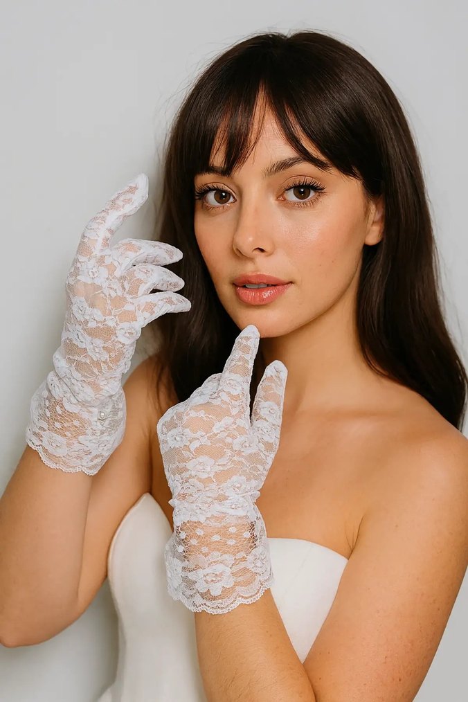 Beyaz Dantel Vintage Kadın Eldiveni - Görsel 2