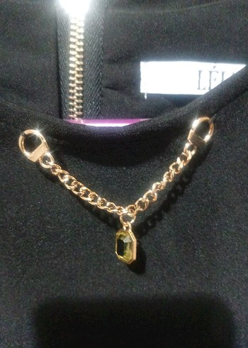 Zincir Detaylı Siyah Uzun Kollu Elbise - Görsel 5